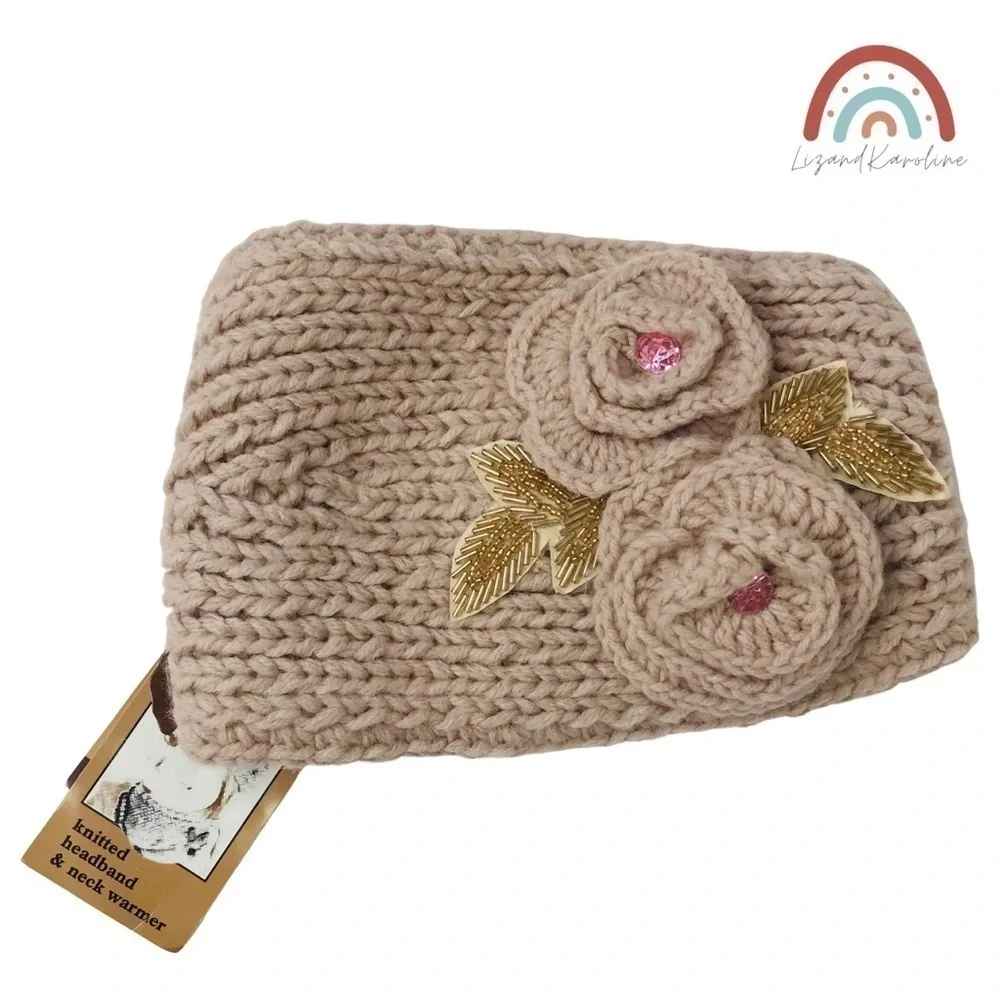 New! C.C Knitted Headband Handmade Crochet Rose Gem Neck Warmer
